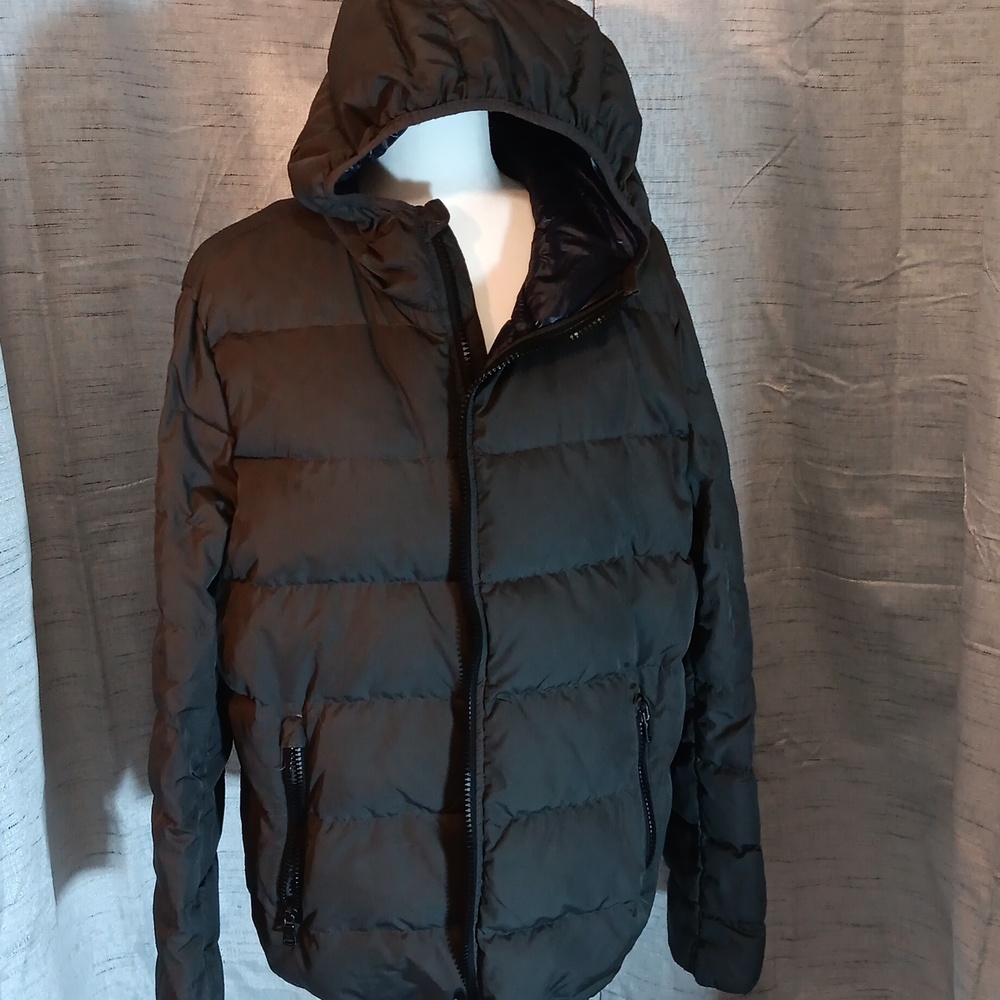 Michael Kors Men Light Weight Puffer Hooded Jacket Gray Sz Large